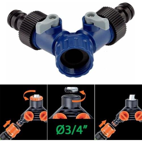 3/4" Water Tap Splitter 2 Way For 1/2" Caliber Quick Connector Adaptor Y Shape Garden Tap Splitter Connector For Irrigation