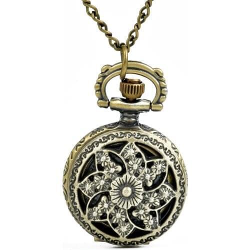 Luxury Jewelry Flower Quartz Pocket Vintage Hollow Watch Steampunk Necklace Pendant Chain Clock
