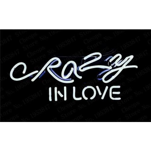 Christmas Gift Neon Signs Real Glass Tube Crazy in love Beer Bar Pub Homeroom Girlsroom Party Decor 14x7