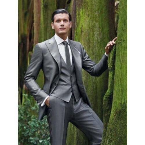 Grey Mans Suits For Wedding Groom Tuxedos Best Man Suits Business Dinnner Suits Vintage Peaky Blinders 3Piece(Jacket+Pants+Vest)