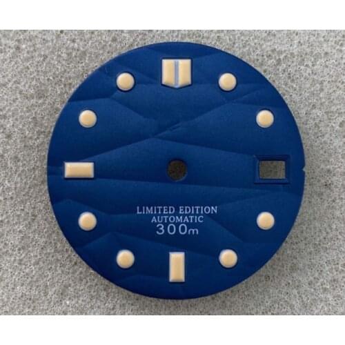 SKX007 Style 28.5mm Green Luminous Watch Dial for NH35/4R36 Movement with S Logo