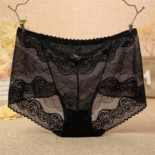 New fashion sexy lace underwear women panties stripes hollow-out perspective briefs large size women Lingerie modis tanga lady