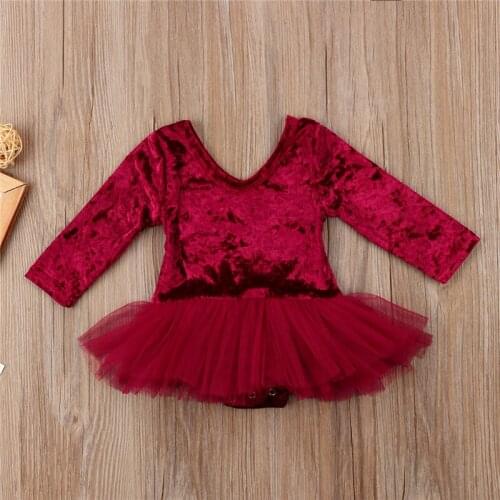Spring Autumn Fashion Toddler Kid Babys Girls Clothes Velvet Solid Color Tulle Long Sleeve Bodysuit Jumpsuit Outfits For 0-24M