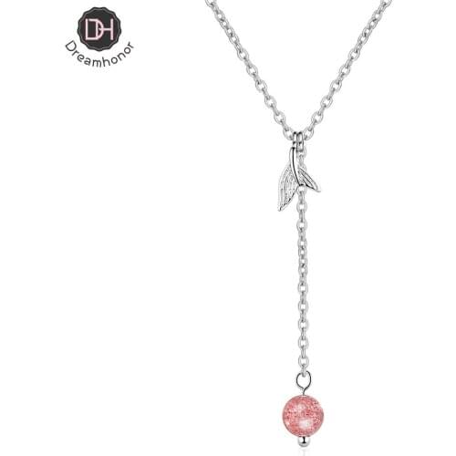 Dreamhonor Popularity Tassel Natural Strawberry Mermaid Fresh Fish Tail Pink Crystal Clavicle Chain Pendant Necklaces Long 45CM