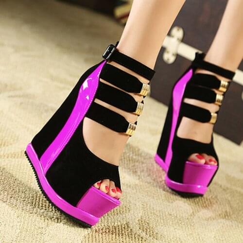 Genuine Women Platform Sandals 2019 Wedges High heel 14.5cm Peep Toe Mixed Colors Summer Sweet Woman Shoes Sexy Ladies Shoes