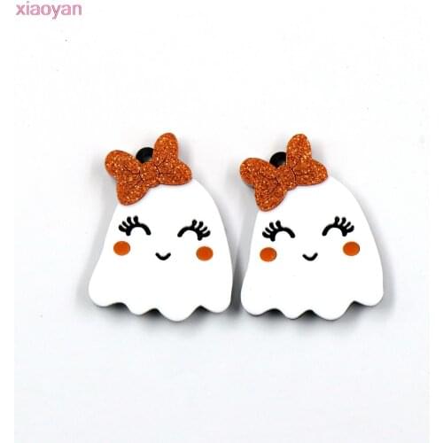 1pair) 38mm Halloween Ghost For Earrings Orange Bow Cute Ghost Acrylic Jewelry Accessories