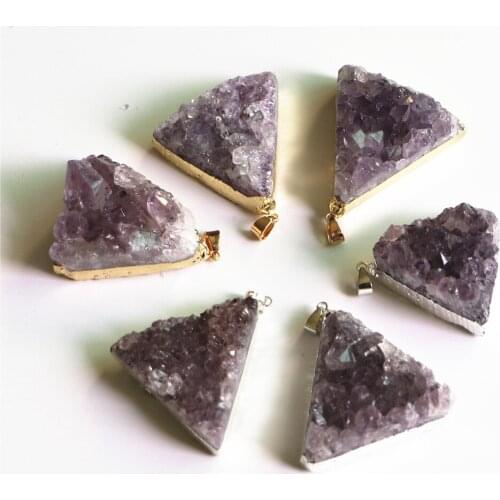 4pcsNatural Amethysts Crystal Cluster Geode Pendant Purple Quartz Raw Point Mineral Specimen Healing Home Decor