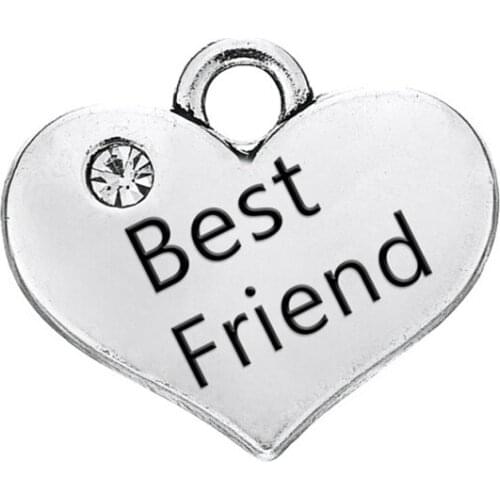 50PCS Vintage Silver Rhinestone Best Friend Necklace Pendant Charms Accessories For DIY Handmade Keychains,Bracelets Making
