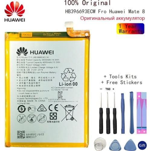 Original huawei Battery For HUAWEI Mate 8 NXT-AL10 NXT-TL00 NXT-CL00 NXT-DL00 mate8 Batteries HB396693ECW 3900mAh