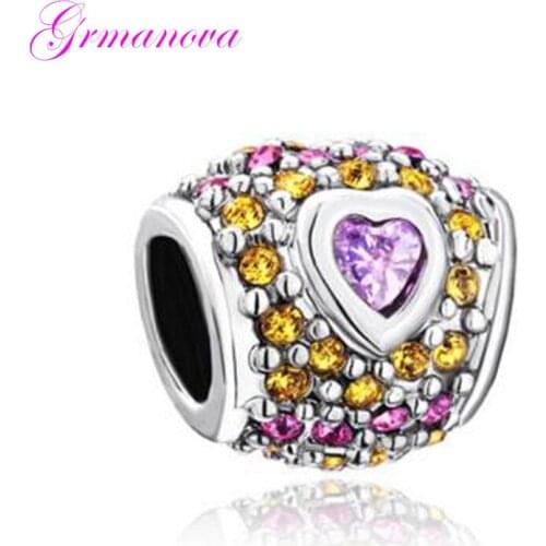 Heart-shaped crystal charm European charm beads DIY handmade beaded jewelry amulet Fit Pandora Bracelet Necklace