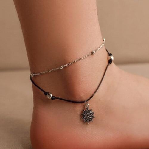 2021 New Trendy Chain Anklets For Women Girl Double Layered Sun Sweet Beach Accessories Ankle Bracelet on Leg Jewellery Gift