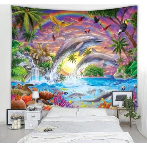 Beautiful Underwater World Tapestry Undersea Dolphin Decorative Wall Tapestry Nordic Bohemian Hippie Wall Tapestry