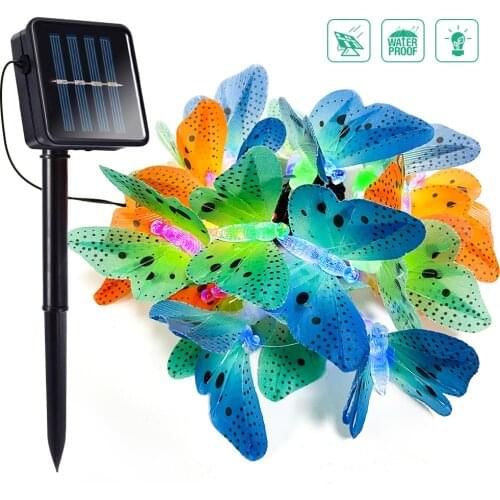 Solar Butterfly String Lights 12/20Led Fiber Optic Outdoor Fairy Lighting 2/8 Modes Garden Waterproof Decoration Lamp for Yard