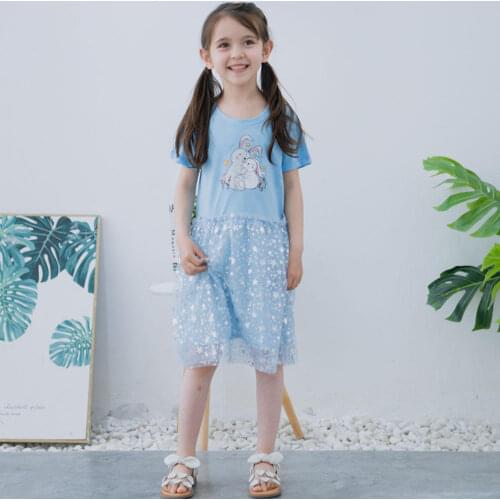 Hollead 2-7 Years Kid Girl Princess Dress Star Lace Tulle Birthday Party Dresses Costumes Cartoon Rabbit Print Children Clothing