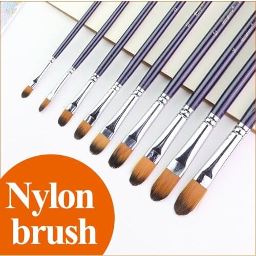 Giorgione Purple Rod Nylon Brush Pointed/Flat/Round/Oblique Head 6/8/10pcs Different Shapes Watercolor/Gouache/Acrylic Painting