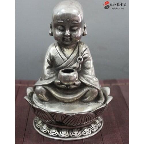 CHINESE SILVER COPPER BUDDHIST MONK Boddha Statue - home decoration furnishing articles metal crafts