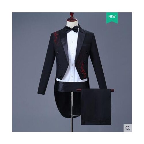 Singer star style dance stage clothing for men groom suit set with pants 2020 mens Tuxedo suits costume chorus formal dress tie