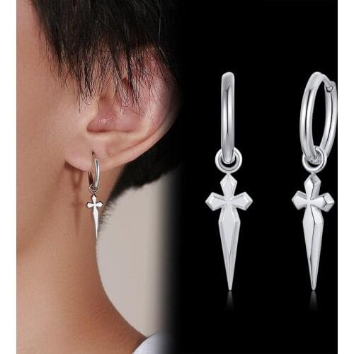 Cross Earring Stainless Steel Hoop Earrings for Men Women Jewelry