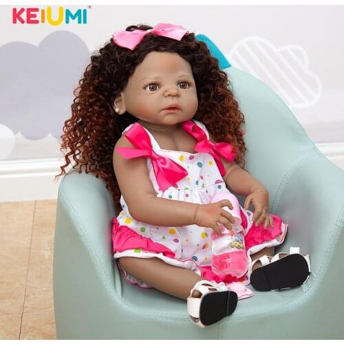 KEIUMI Cute Full Silicone Reborn Baby Doll 57 CM Lifelike Soft Bebe Doll Reborn Toddler Girl For Birthday Christmas Gifts