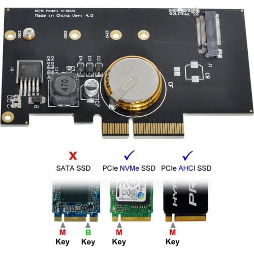 M.2 NGFF M Key SSD Nvme Card to PCI-E 3.0 x4 Adapter PCI Express with Power Failure Protection 4.0F Super Capacitor