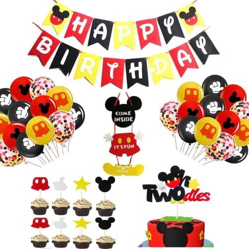 Kid Favor 1st Birthday Disney Mickey Mouse party DIY decor banner ballons decor birthday party Disposable tableware supplies