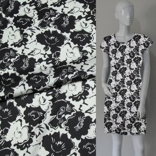 Fashion white and black floral print pure silk twill silk fabric 15momme,STW085
