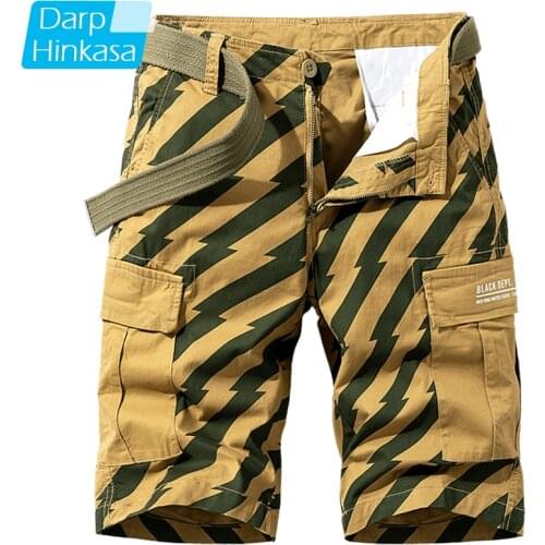 2021 Summer New Khaki Stripe Cargo Shorts Men Jogger Tactical Military Camouflage Shorts Cotton Casual Loose Men Shorts