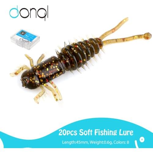 DONQL 20pcs/lot Larva Soft Lure Silicone Worm Fishing Bait + 5pcs Offset Hooks Easy Shiner Wobblers Swimbait Carp Fishing Lures