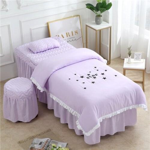 Embroidered Bedding Sets Beauty Salon Star Picture Classic Duvet Cover Pillowcase Bedsheet Desk Cover Pink Color Customized
