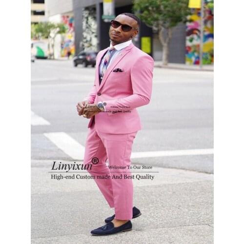 Latest Coat Pant Design Hot Pink Men Suit Jacket Slim Fit Skinny 2 Piece Casual Blazer Custom Groom Tuxedo lino Jacket+Pant+Vest