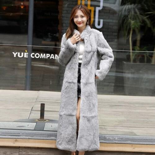 2019 new womens natural real rabbit fur coat long outerwear plus size
