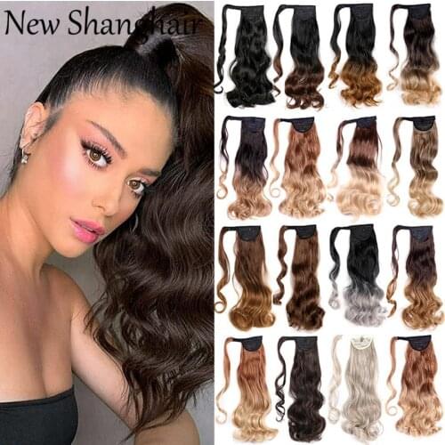 New Shanghair 22 Inch Clip in Ponytail Hair Extension Wig Straight Kinky Curly Long Synthetic Wrap Around Fake Pony Tail