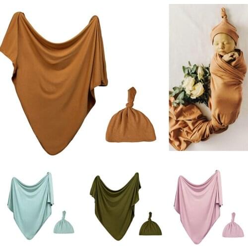 Owlowla Swaddle Blanket and Hat Set Receiving Blanket Jersey Wrap Swadlle 45" x 45" Size for Newborns, Infants