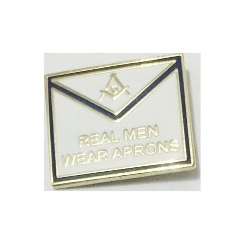 Factory Wholesale 3/4" 19mm Real Men Wear Aprons Blue & White Lapel Pin