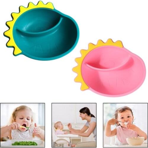 Food Grade Silicone Cartoon Dinosaur Baby Divided Learning Feeding Suction Bowl