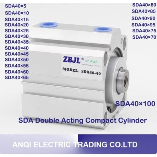 SDA40 Series Pneumatic Double Acting Compact AIR Cylinder SDA40*5mm 10mm 15mm 20mm 25mm 30mm 35mm 40mm 45mm 50mm 60mm 70mm 80mm