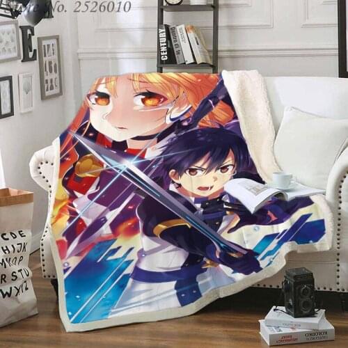 Throw blanket Sword Art Online 3D Velvet Plush Blanket Bedspread For Kids Girls Sherpa Blanket Couch Quilt Cover Travel 04