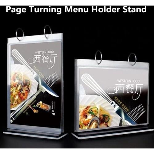 A4 Page Turning Table Menu Sign Holders Card Display Stand For School Hotel Office Store Restaurant Poster Paper Label Frame