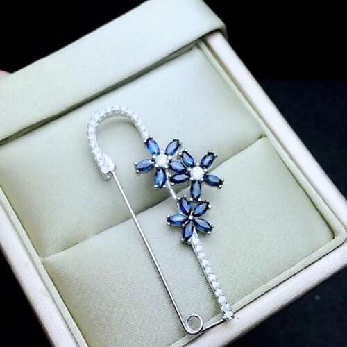 Simple style, 925 silver natural sapphire brooch, natural gemstone, good quality, special offer