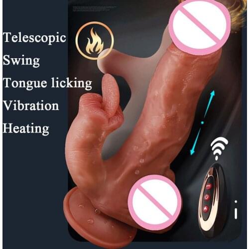 Realistic Dildo Wireless Remote Telescopic Swing Dildo Vibrator Tongue Massager Heating Penis G Spot Massage Sex Toy For Women