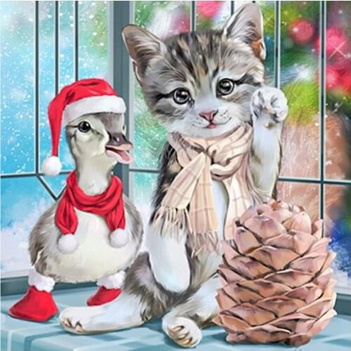Christmas Duck and Cat Diamond Painting Round Full Drill Cartoon Animal Nouveaute DIY Mosaic Embroidery 5D Cross Stitch Gifts