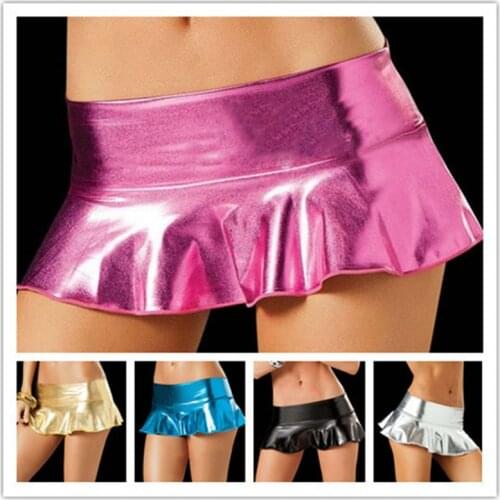 Sexy Wetlook Mini Skirts Erotic PU Leather Pleated Skirts Women Latex Pole Dancing Clubwear Fetish Lingerie Catsuit Babydoll