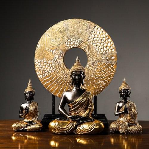 Buddha Statue Gold Blessing Thai Figurines Office Sculpture Meditation Miniatures Ornament Statue Home Decor