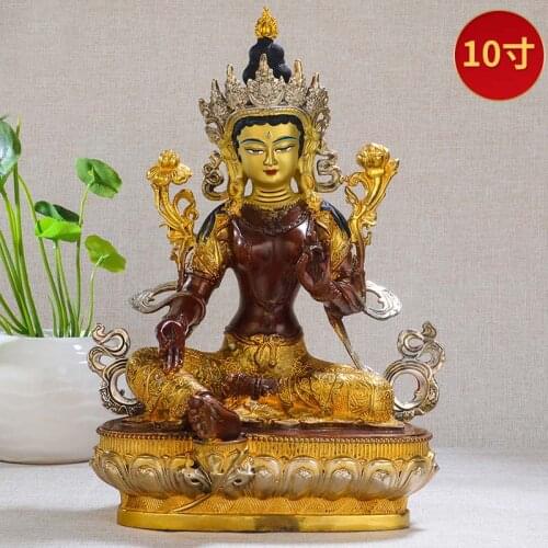 30CM TALL HOME Talisman efficacious Protection Tibetan Nepal Buddhism Green Tara Guanyin bodhisattva Buddha Gilding brass statue