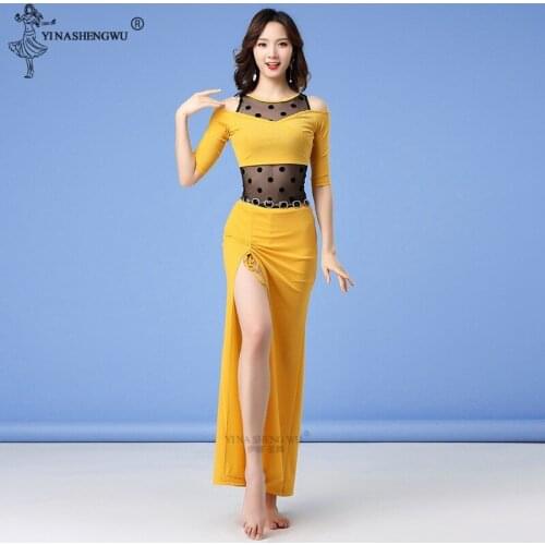 New Fashion Women Belly Dance Costume Practice Clothes Set Top Long Skirts Split Girls Sexy Professional Costume 3 Colour