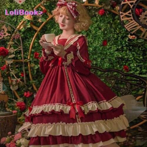 Lolibook Sweet girls lolita dress Royal fairy soft sister Princess LOLITA dress female ruffles stitching cute gown dress