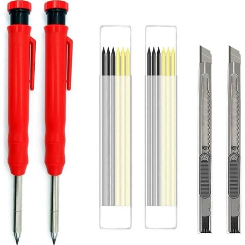 2Pcs Carpenter Pencils, Construction Pencils with Sharpener, Leads Mechanical Pencils,for Wood Markers, Drawing
