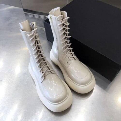 2021 Fashion Mid Calf Boots Platform Boots Low Heels Women Boots Stretch Female Boots Martin Boots Женские сапоги