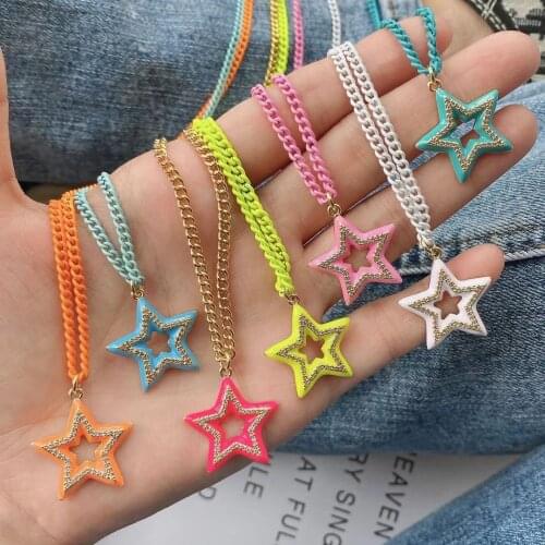 5Pcs New Fashion CZ Zircon Enamel Star Necklace Neon Curb Link Chain Necklace Women Choker Collares Handmade Necklaces
