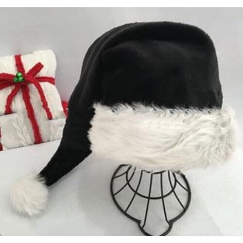 75cm Adult Black Plush Long Christmas Hat Xmas Costume Pompom Santa Claus Cap Dropship